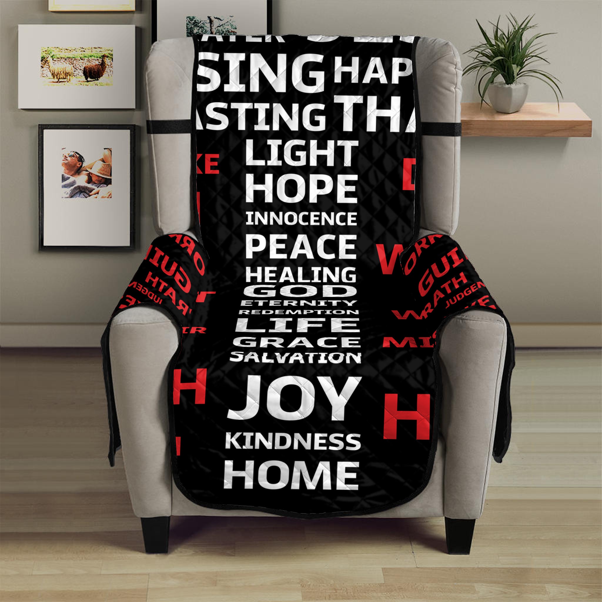 Christian Cross Religious Words Print Armchair Protector