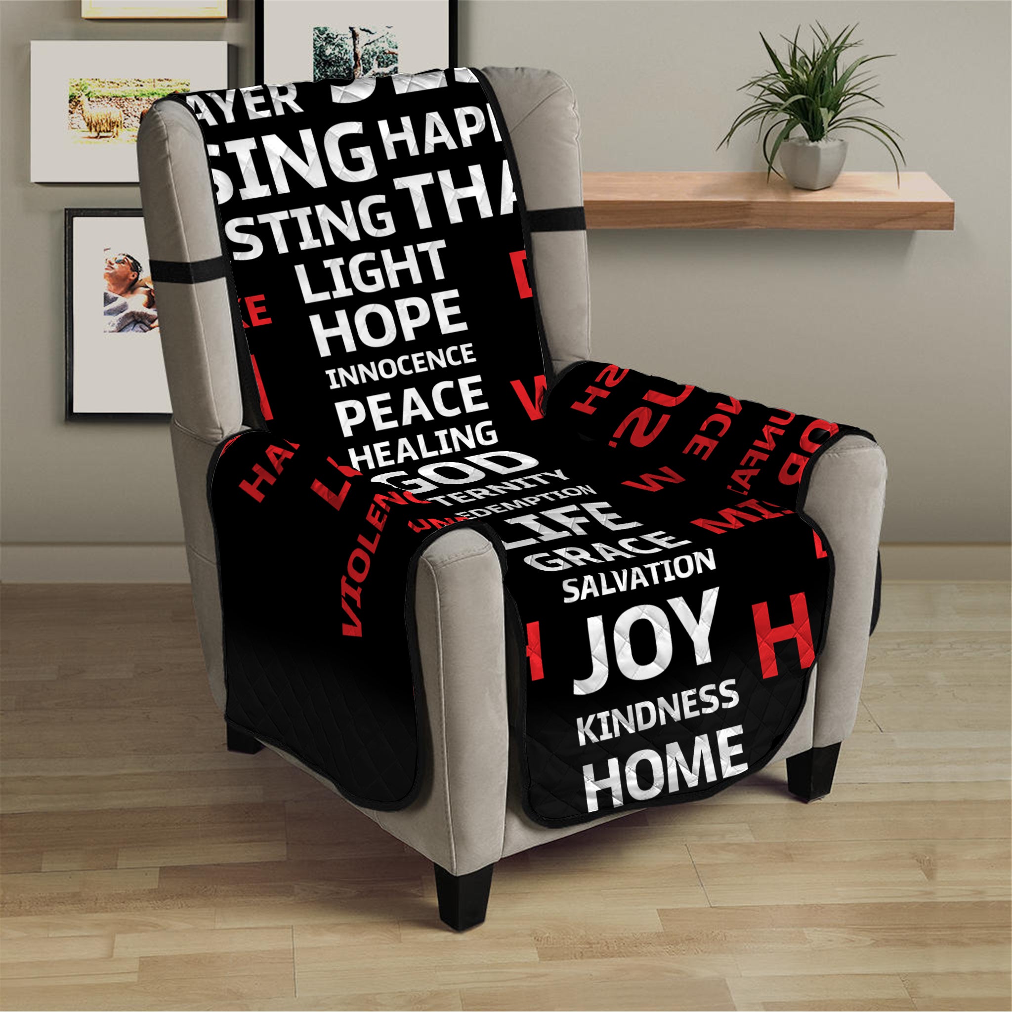 Christian Cross Religious Words Print Armchair Protector