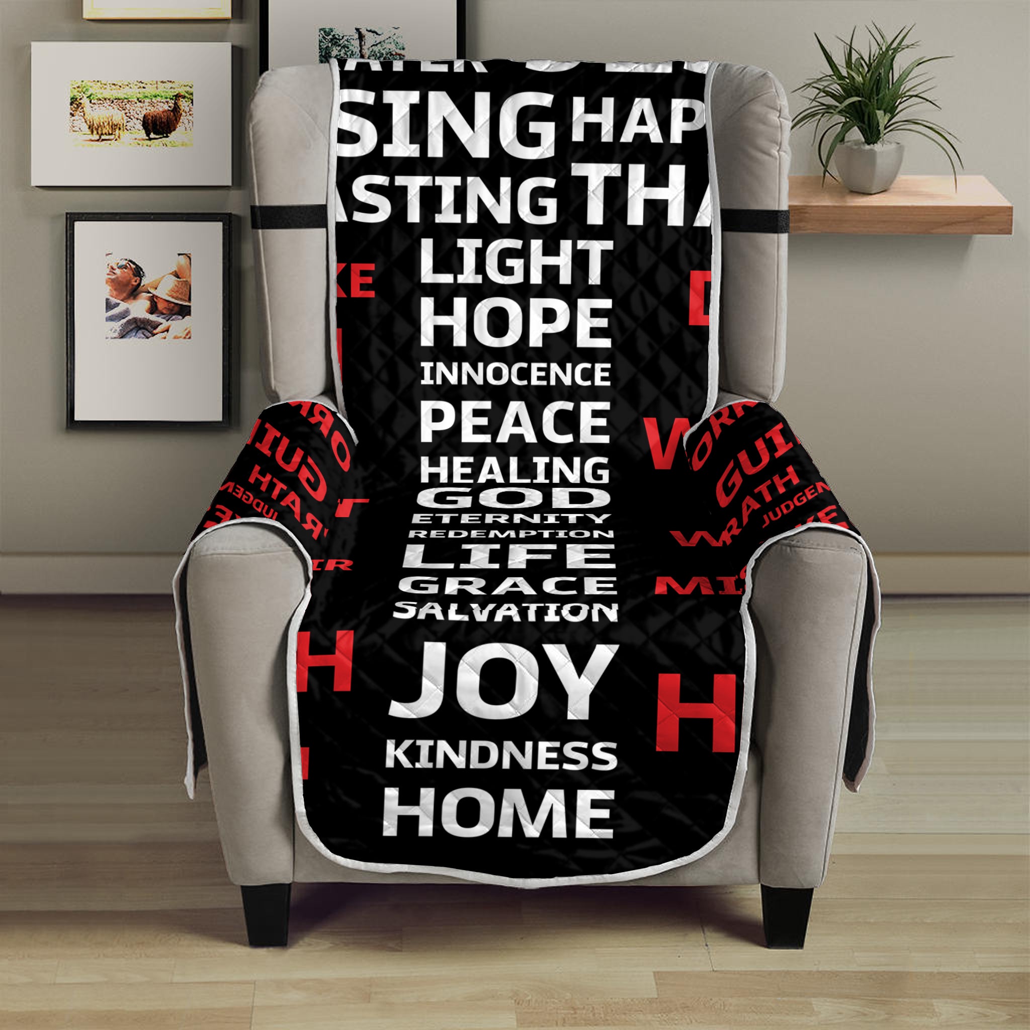 Christian Cross Religious Words Print Armchair Protector