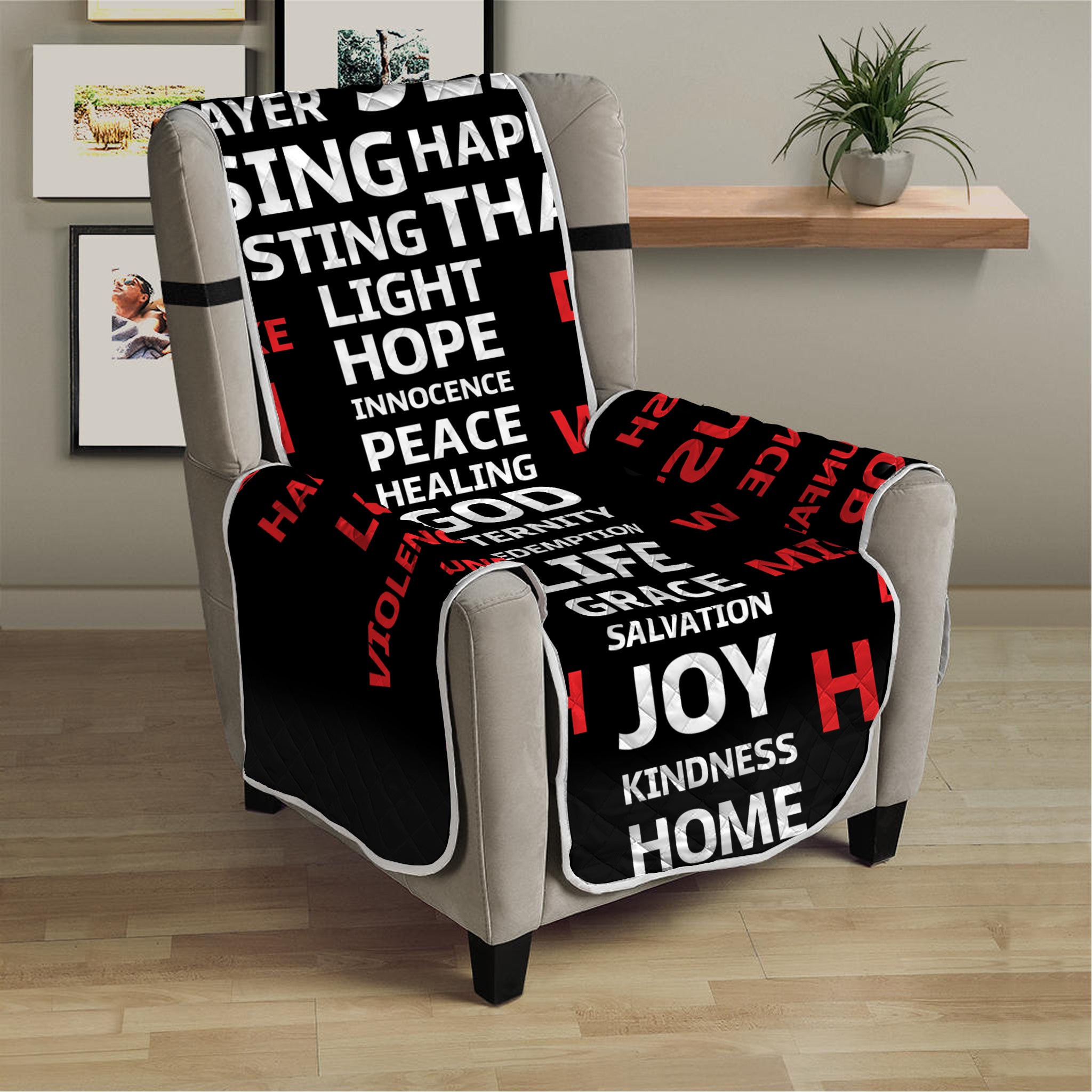 Christian Cross Religious Words Print Armchair Protector