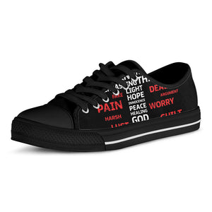 Christian Cross Religious Words Print Black Low Top Shoes