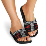 Christian Cross Religious Words Print Black Slide Sandals