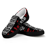 Christian Cross Religious Words Print Black Slip On Shoes