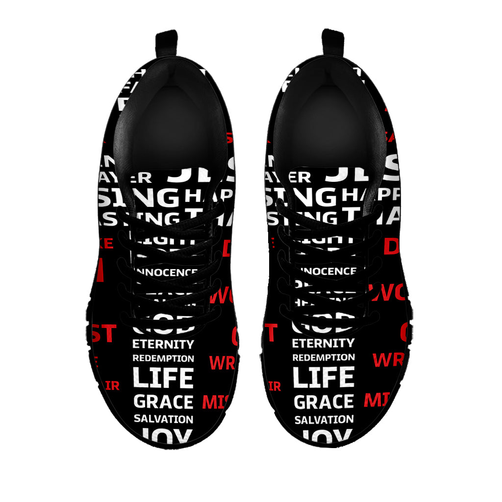 Christian Cross Religious Words Print Black Sneakers