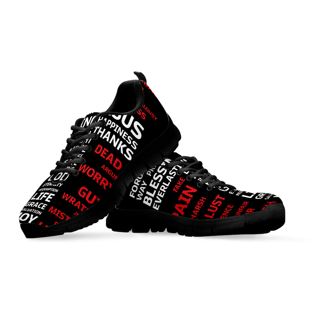 Christian Cross Religious Words Print Black Sneakers