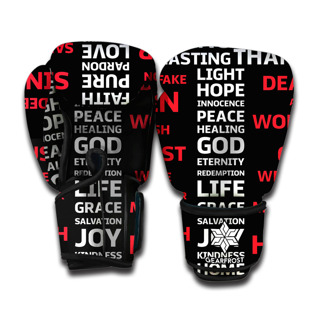 Christian Cross Religious Words Print Boxing Gloves