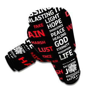 Christian Cross Religious Words Print Boxing Gloves