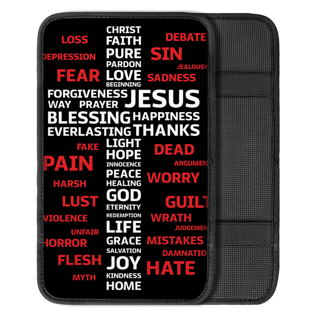 Christian Cross Religious Words Print Car Center Console Cover