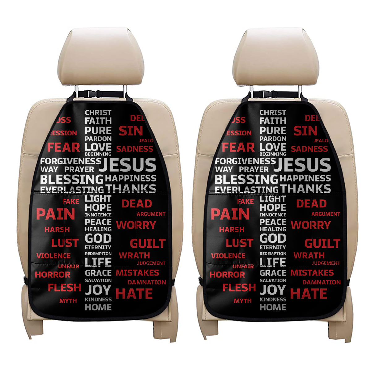 Christian Cross Religious Words Print Car Seat Organizers