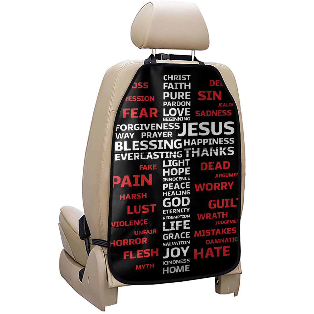 Christian Cross Religious Words Print Car Seat Organizers