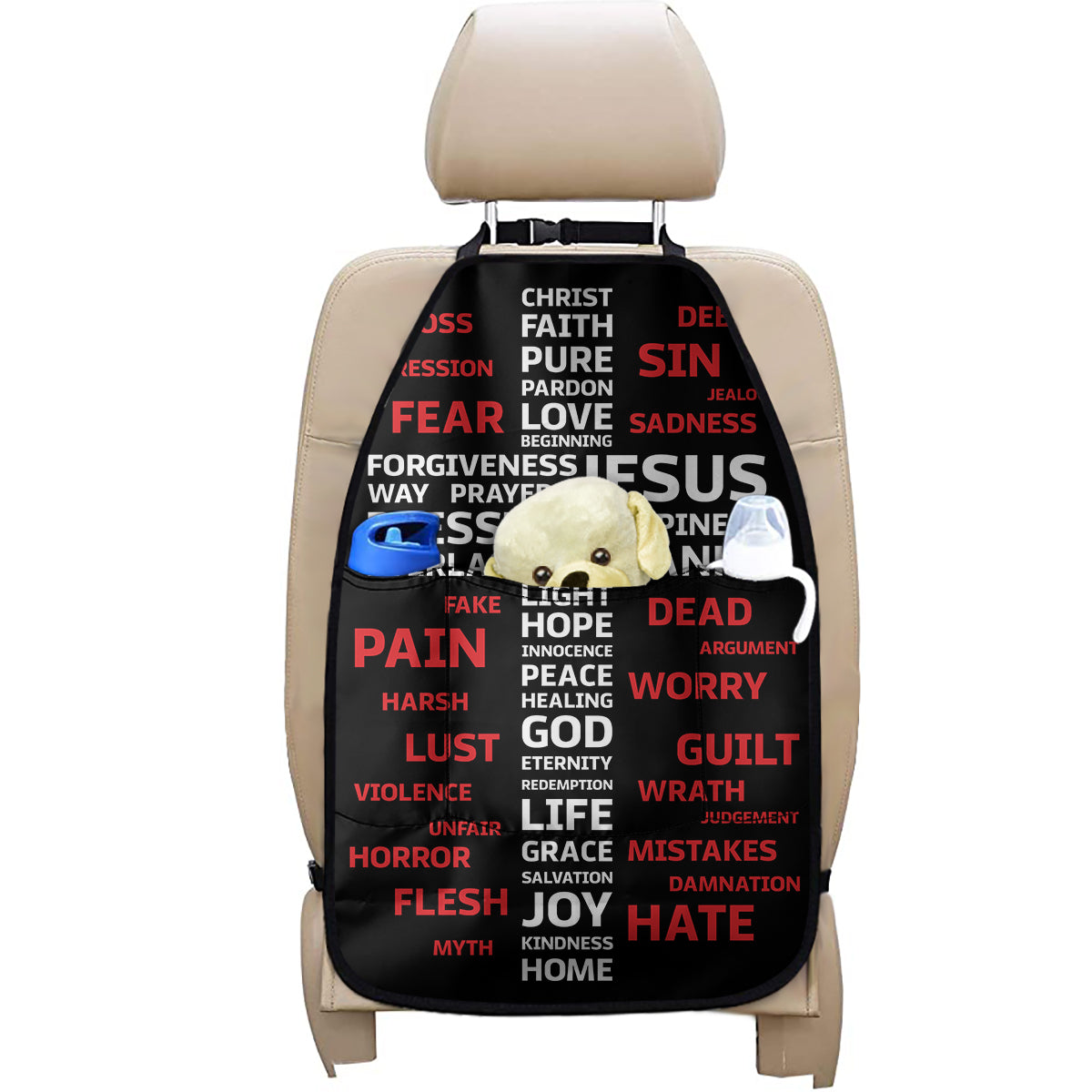 Christian Cross Religious Words Print Car Seat Organizers