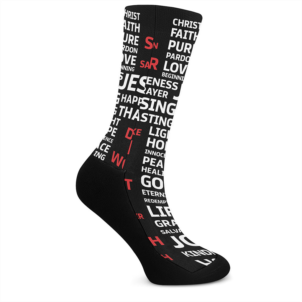 Christian Cross Religious Words Print Crew Socks