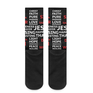 Christian Cross Religious Words Print Crew Socks