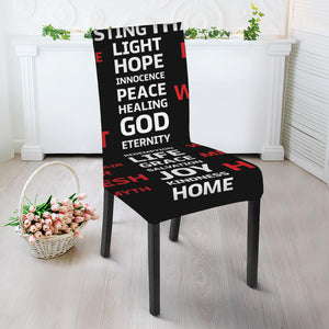 Christian Cross Religious Words Print Dining Chair Slipcover