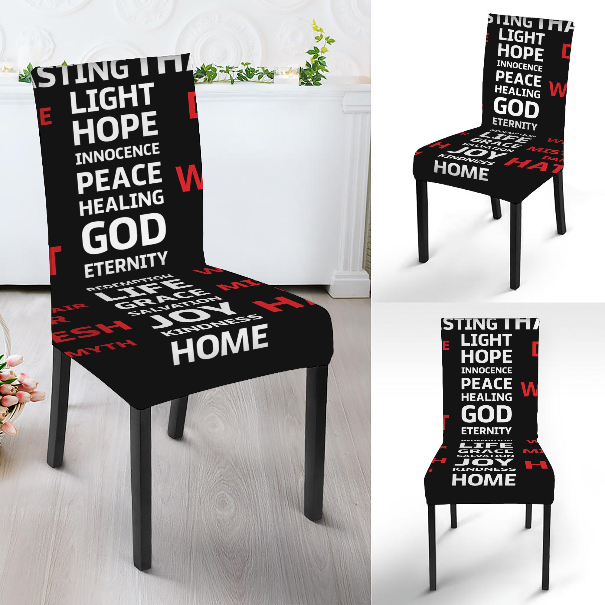 Christian Cross Religious Words Print Dining Chair Slipcover