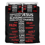 Christian Cross Religious Words Print Duvet Cover Bedding Set