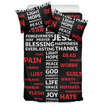 Christian Cross Religious Words Print Duvet Cover Bedding Set
