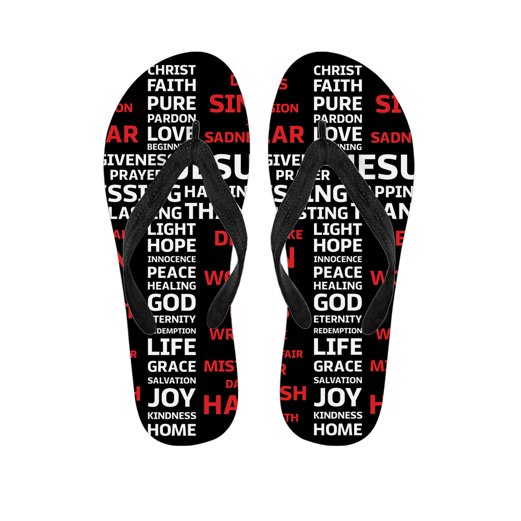 Christian Cross Religious Words Print Flip Flops