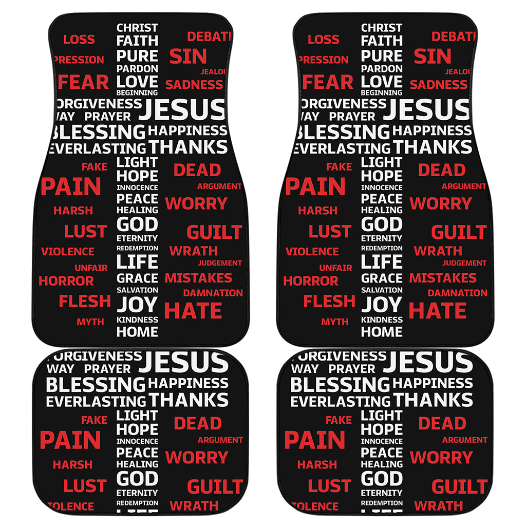 Christian Cross Religious Words Print Front and Back Car Floor Mats