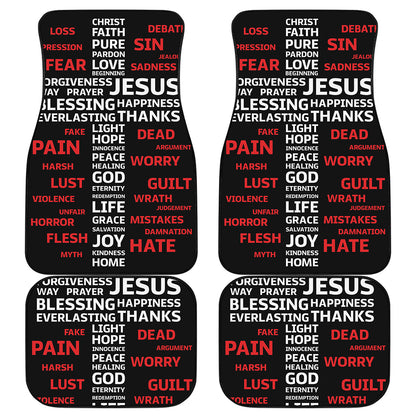 Christian Cross Religious Words Print Front and Back Car Floor Mats