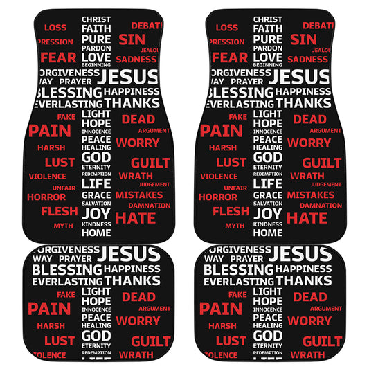 Christian Cross Religious Words Print Front and Back Car Floor Mats