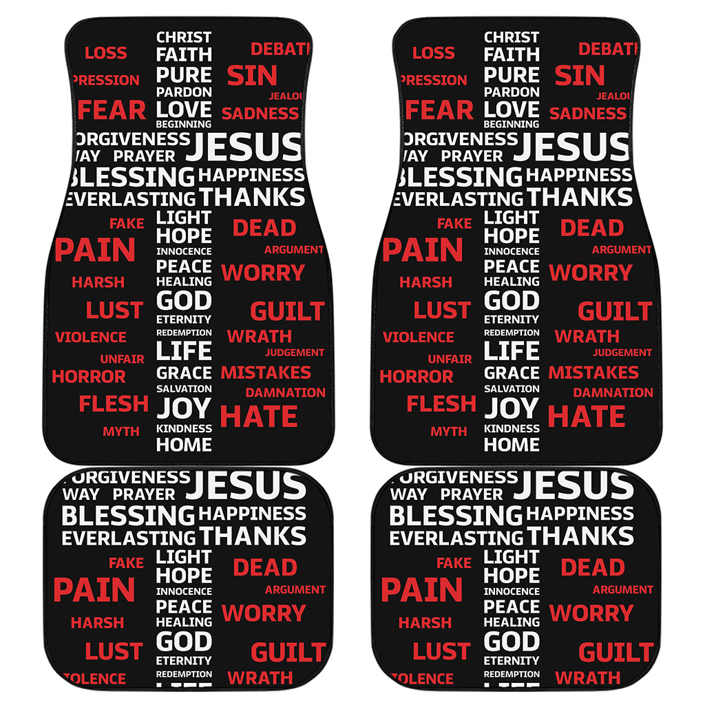 Christian Cross Religious Words Print Front and Back Car Floor Mats