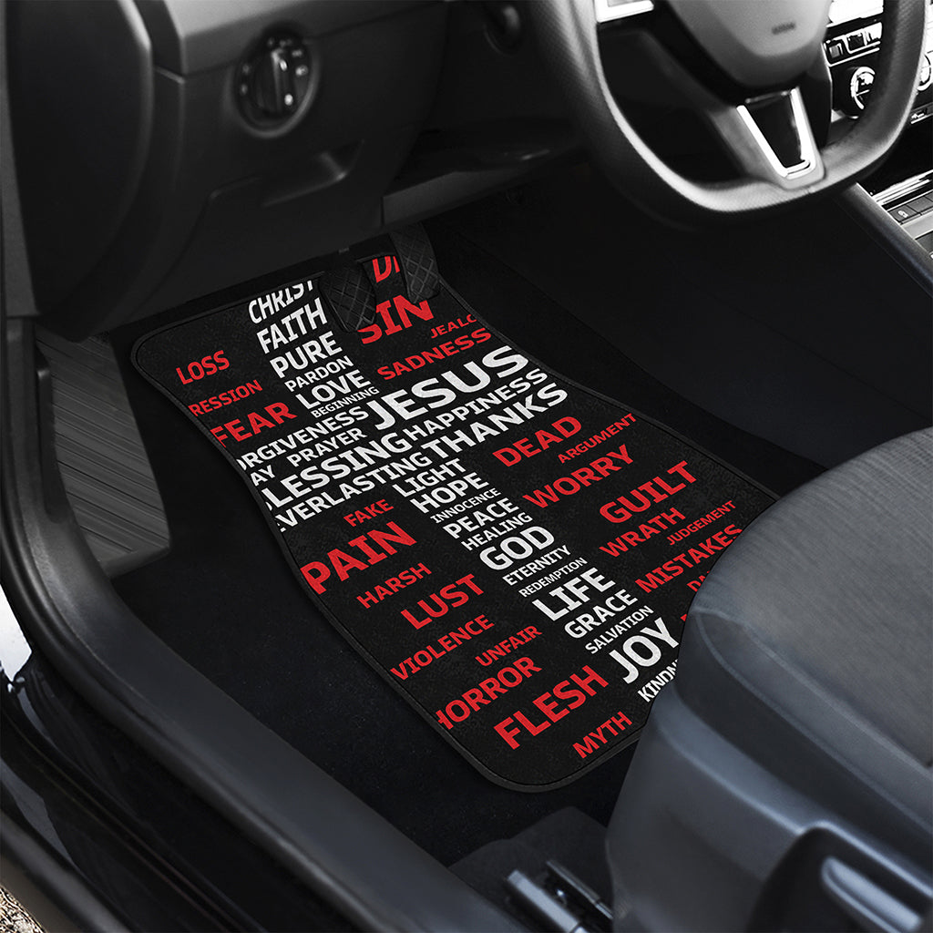 Christian Cross Religious Words Print Front and Back Car Floor Mats