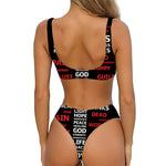 Christian Cross Religious Words Print Front Bow Tie Bikini