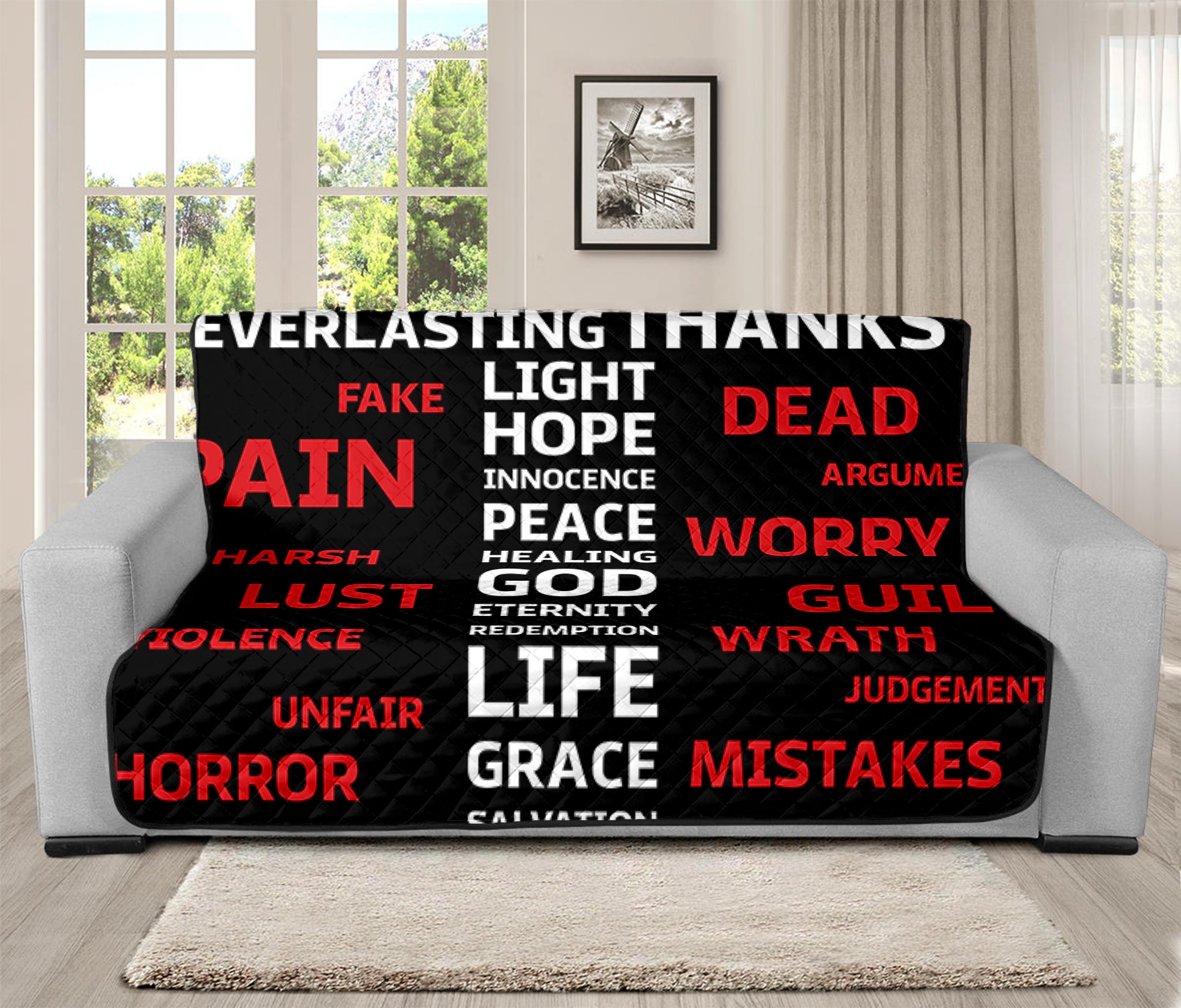 Christian Cross Religious Words Print Futon Protector