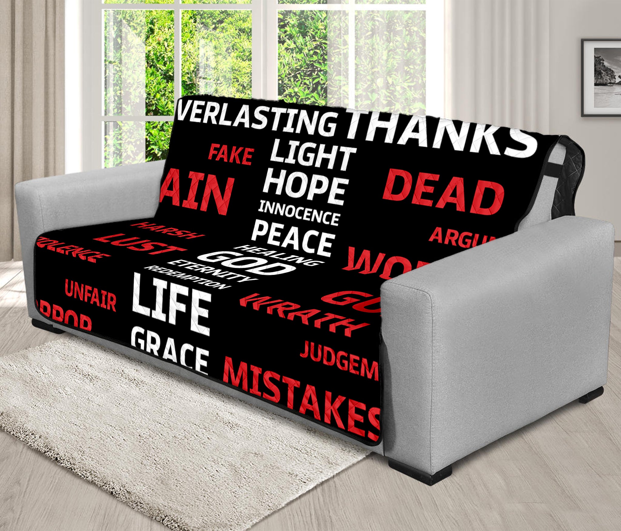 Christian Cross Religious Words Print Futon Protector