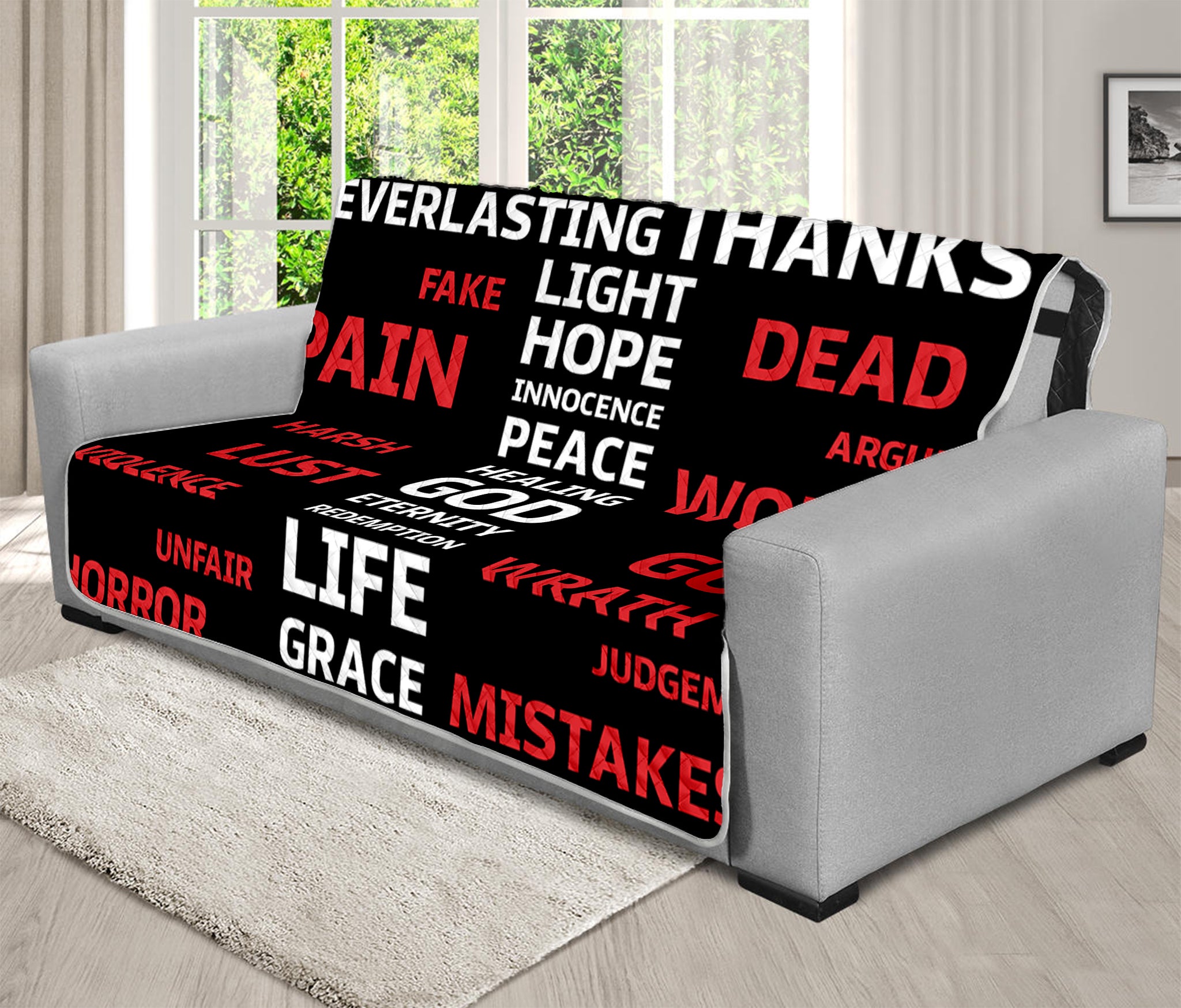 Christian Cross Religious Words Print Futon Protector