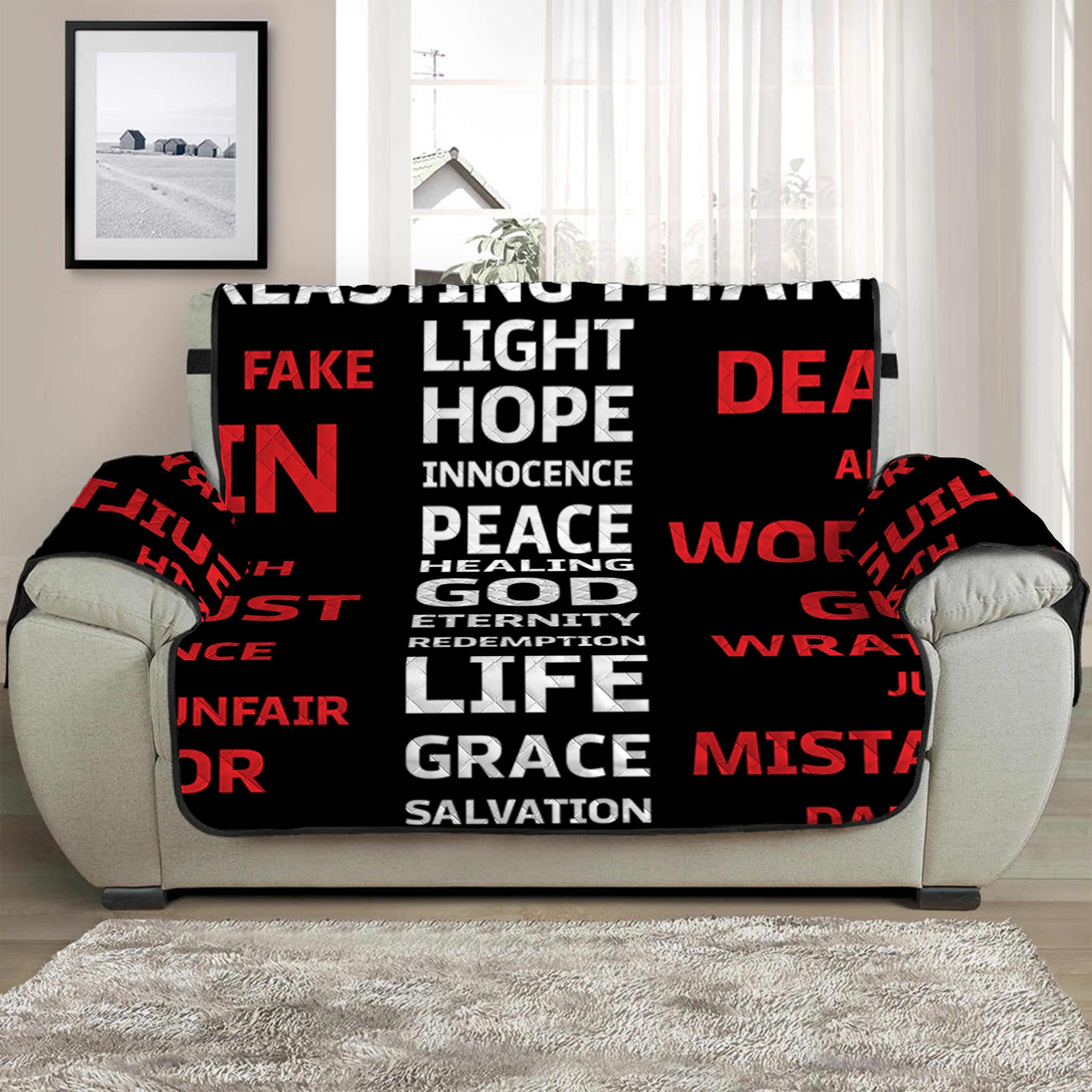 Christian Cross Religious Words Print Half Sofa Protector