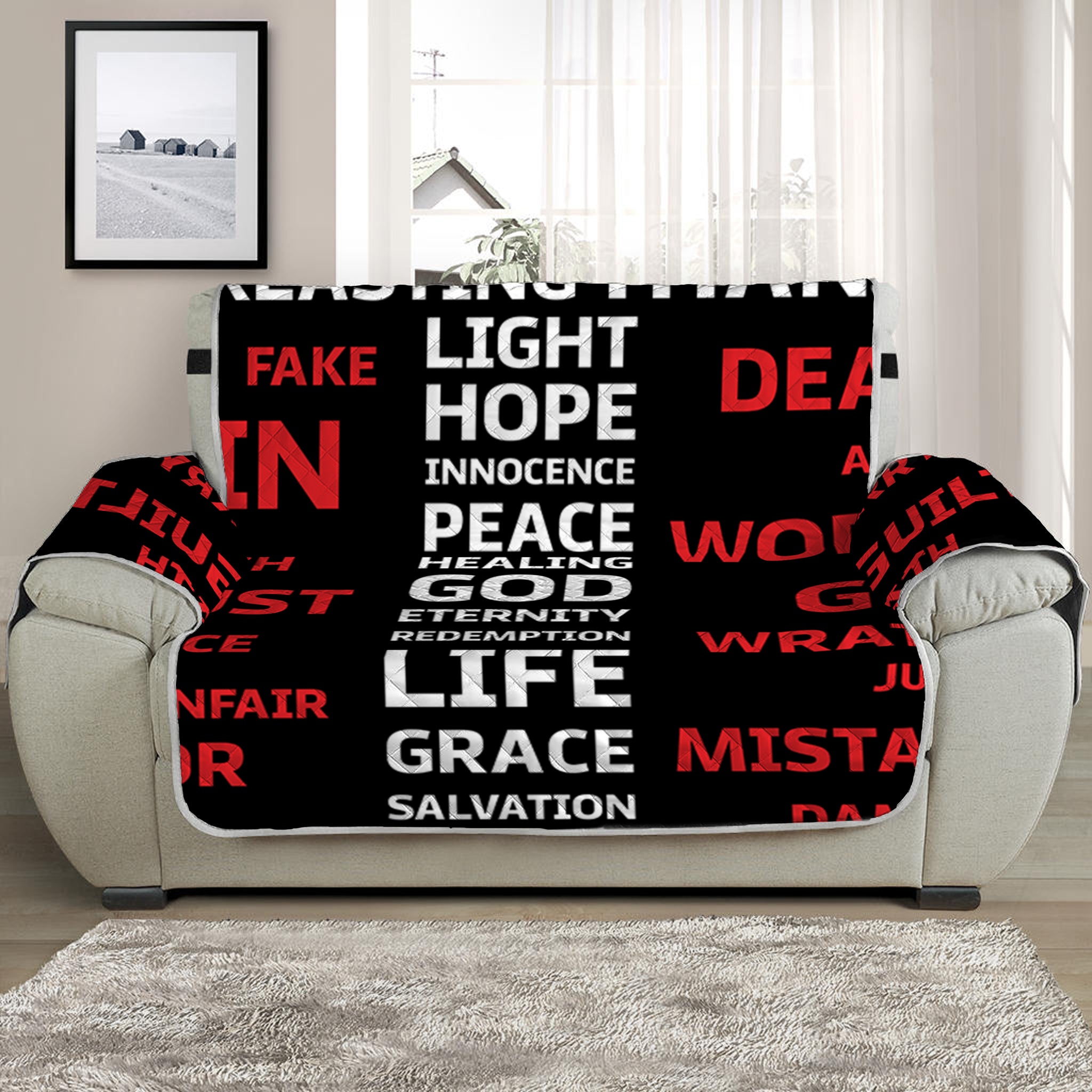 Christian Cross Religious Words Print Half Sofa Protector