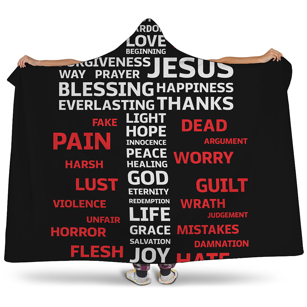 Christian Cross Religious Words Print Hooded Blanket