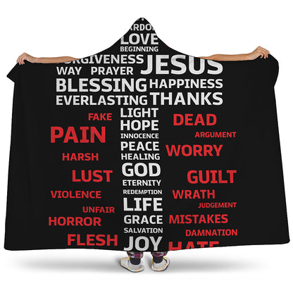Christian Cross Religious Words Print Hooded Blanket
