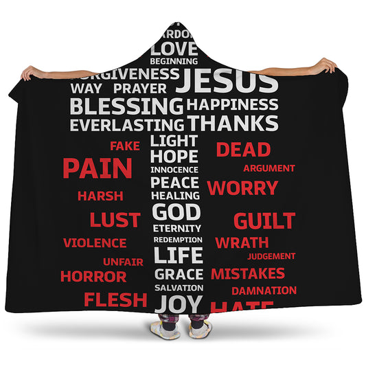 Christian Cross Religious Words Print Hooded Blanket