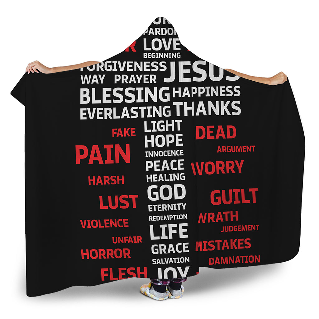 Christian Cross Religious Words Print Hooded Blanket