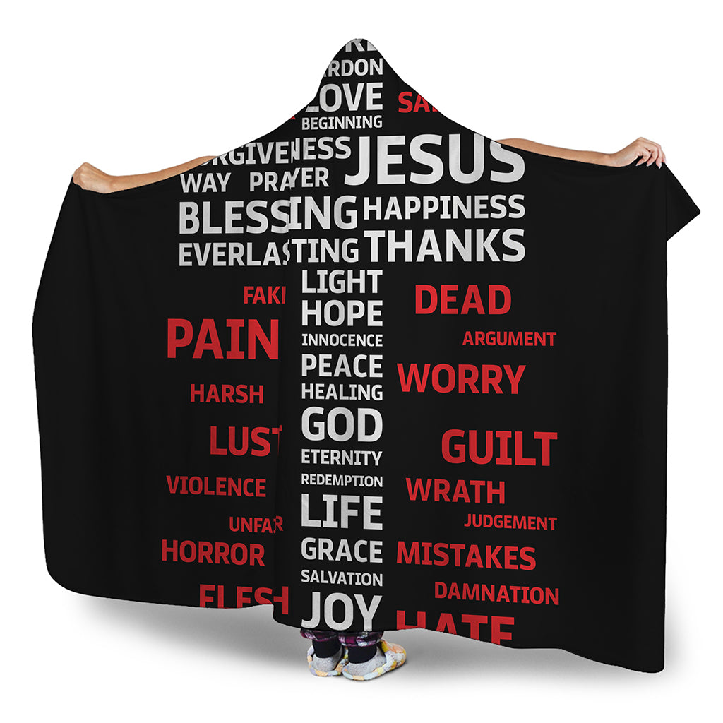 Christian Cross Religious Words Print Hooded Blanket