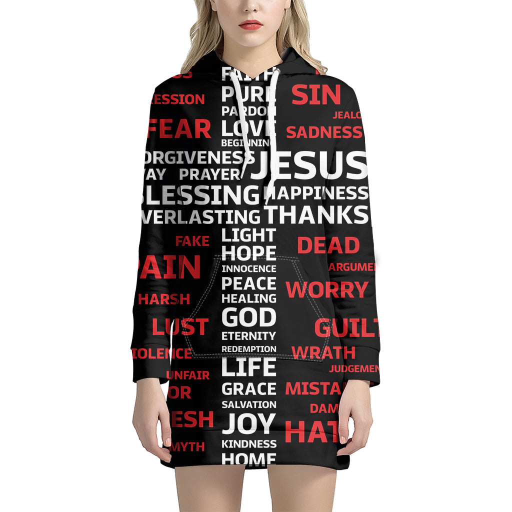 Christian Cross Religious Words Print Hoodie Dress