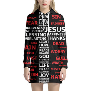 Christian Cross Religious Words Print Hoodie Dress