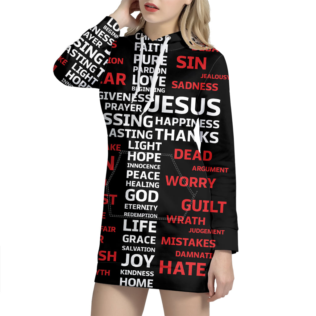 Christian Cross Religious Words Print Hoodie Dress