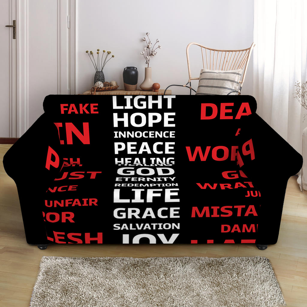 Christian Cross Religious Words Print Loveseat Slipcover