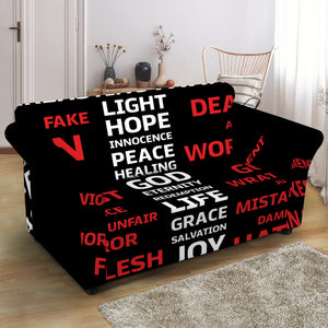 Christian Cross Religious Words Print Loveseat Slipcover