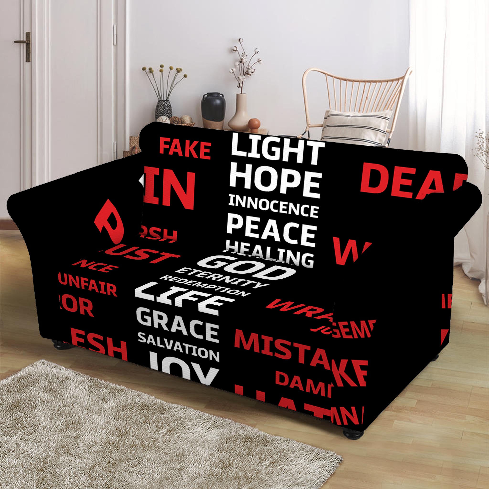 Christian Cross Religious Words Print Loveseat Slipcover