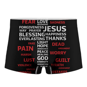 Christian Cross Religious Words Print Men's Boxer Briefs