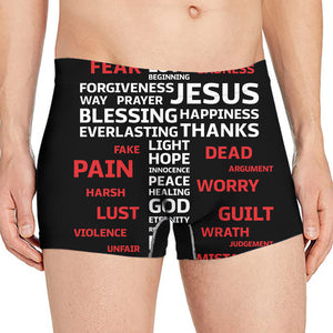 Christian Cross Religious Words Print Men's Boxer Briefs