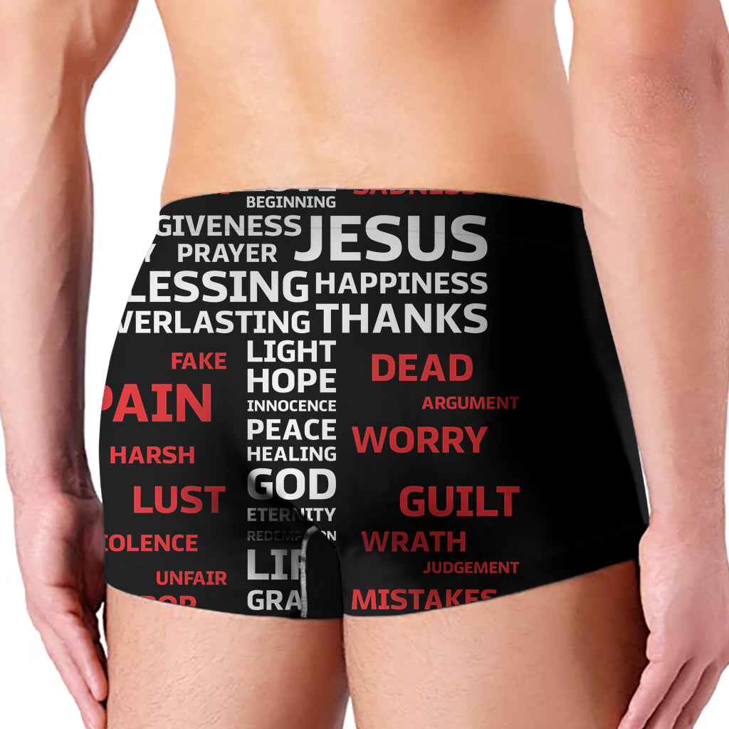 Christian Cross Religious Words Print Men's Boxer Briefs
