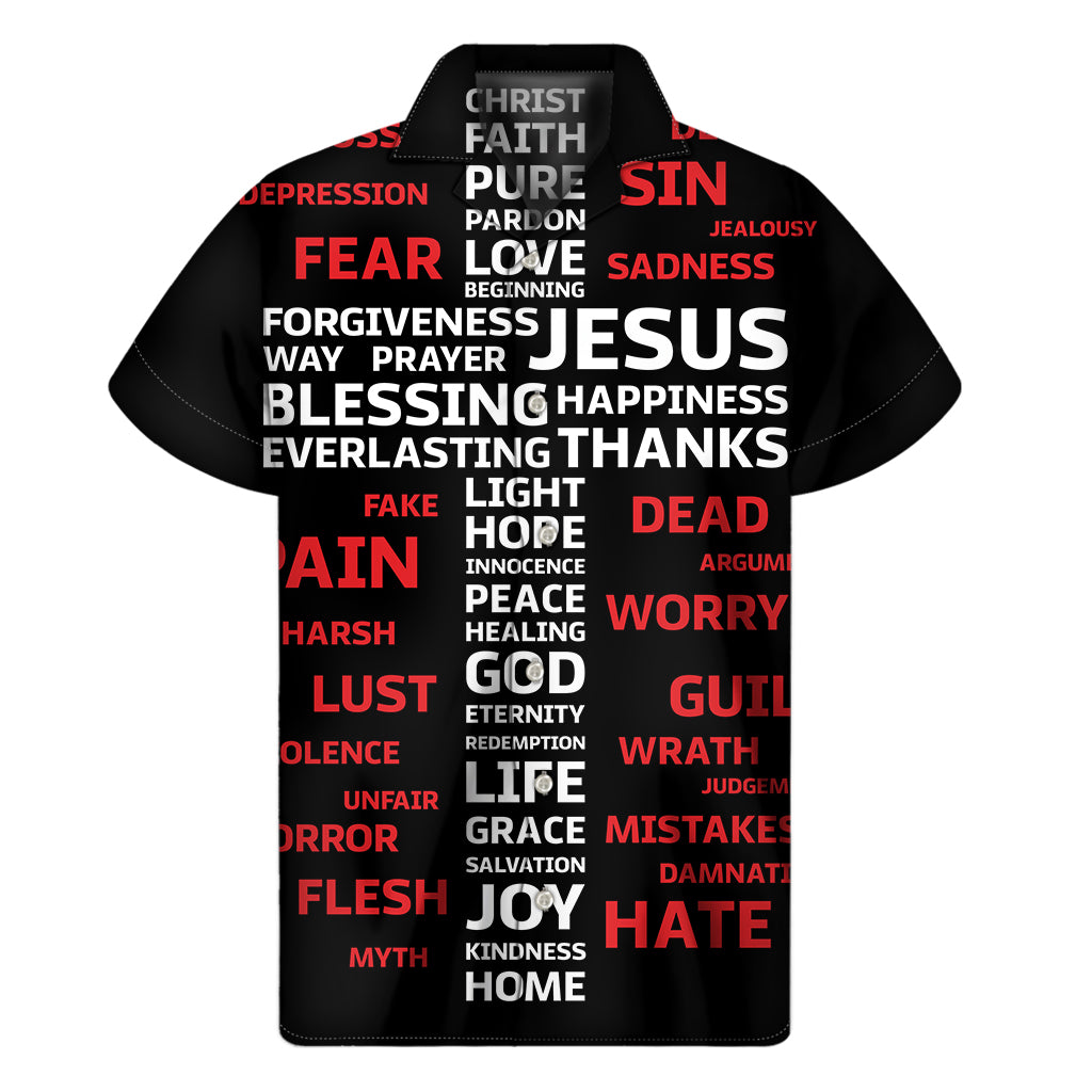 Christian Cross Religious Words Print Men's Short Sleeve Shirt