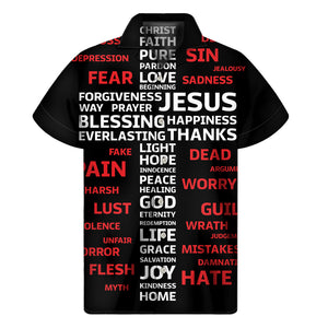 Christian Cross Religious Words Print Men's Short Sleeve Shirt