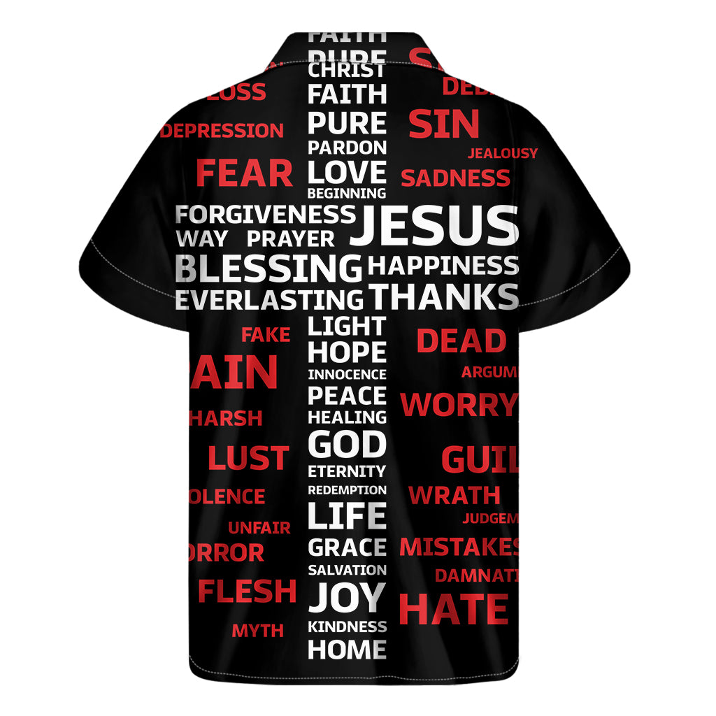 Christian Cross Religious Words Print Men's Short Sleeve Shirt